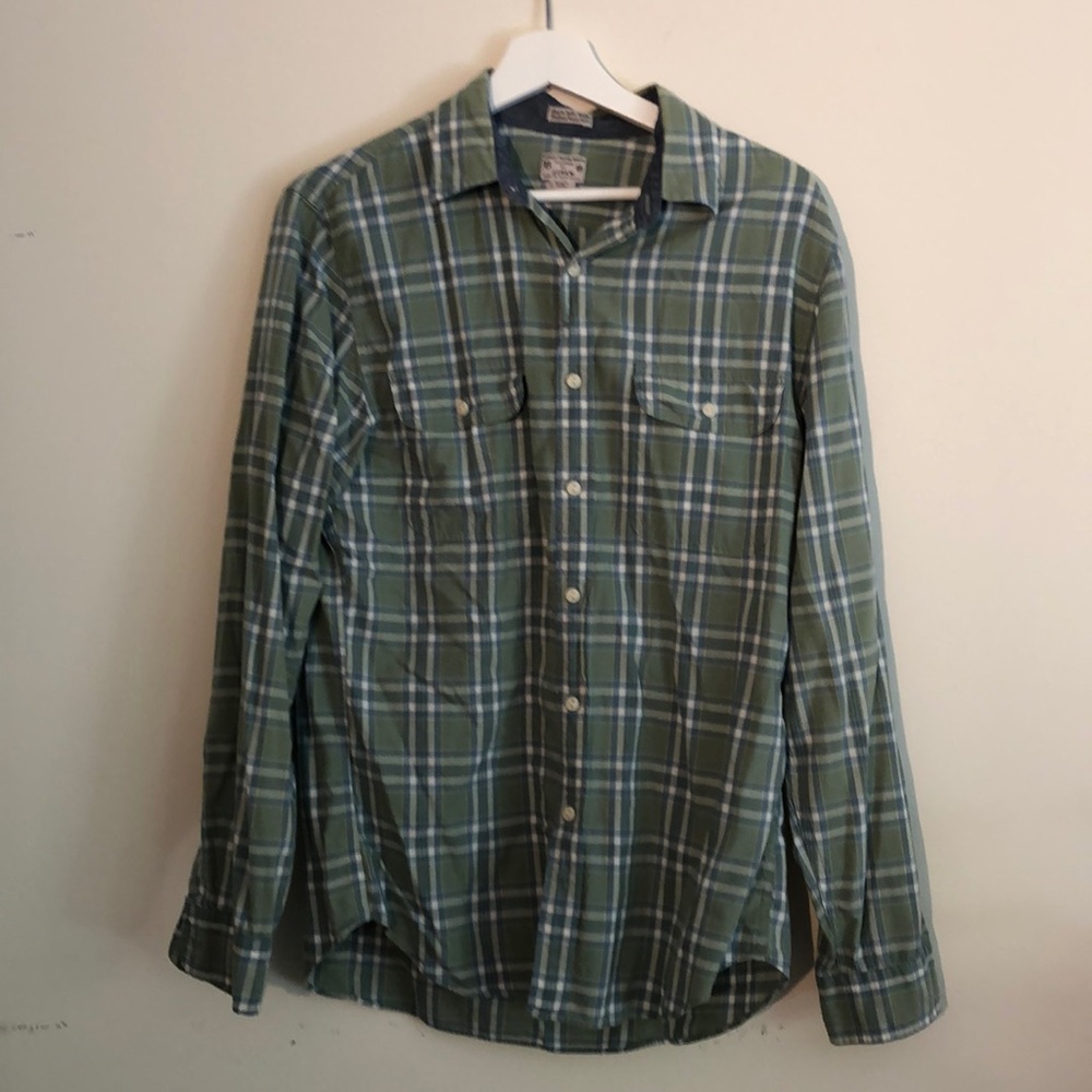 J. Crew green Madras Button Down size M